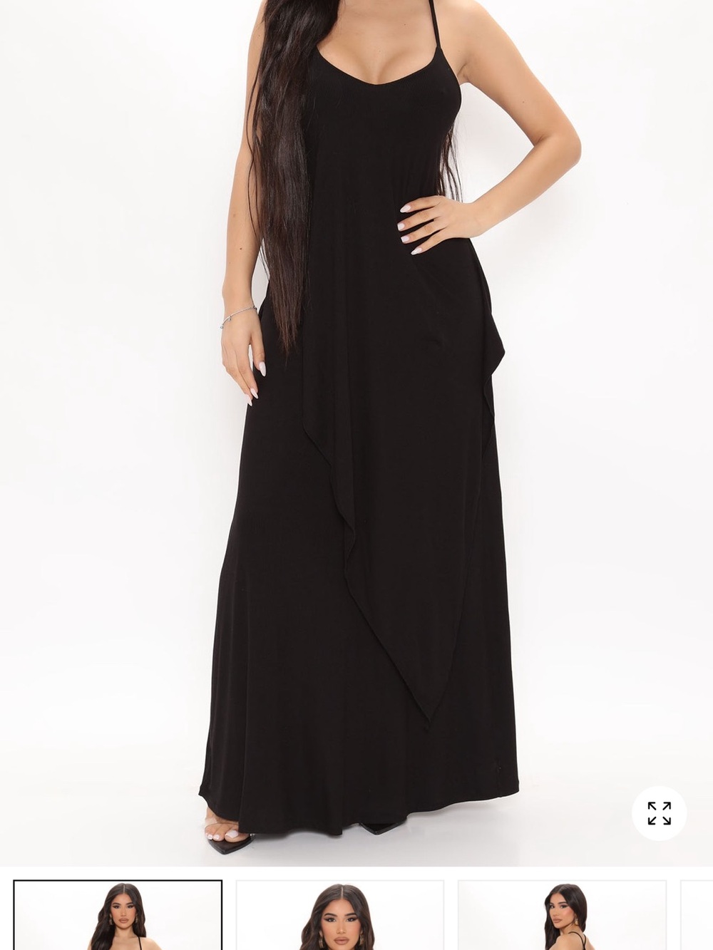 Fashion Nova Black Draped Spaghetti-Strap Maxi Dress